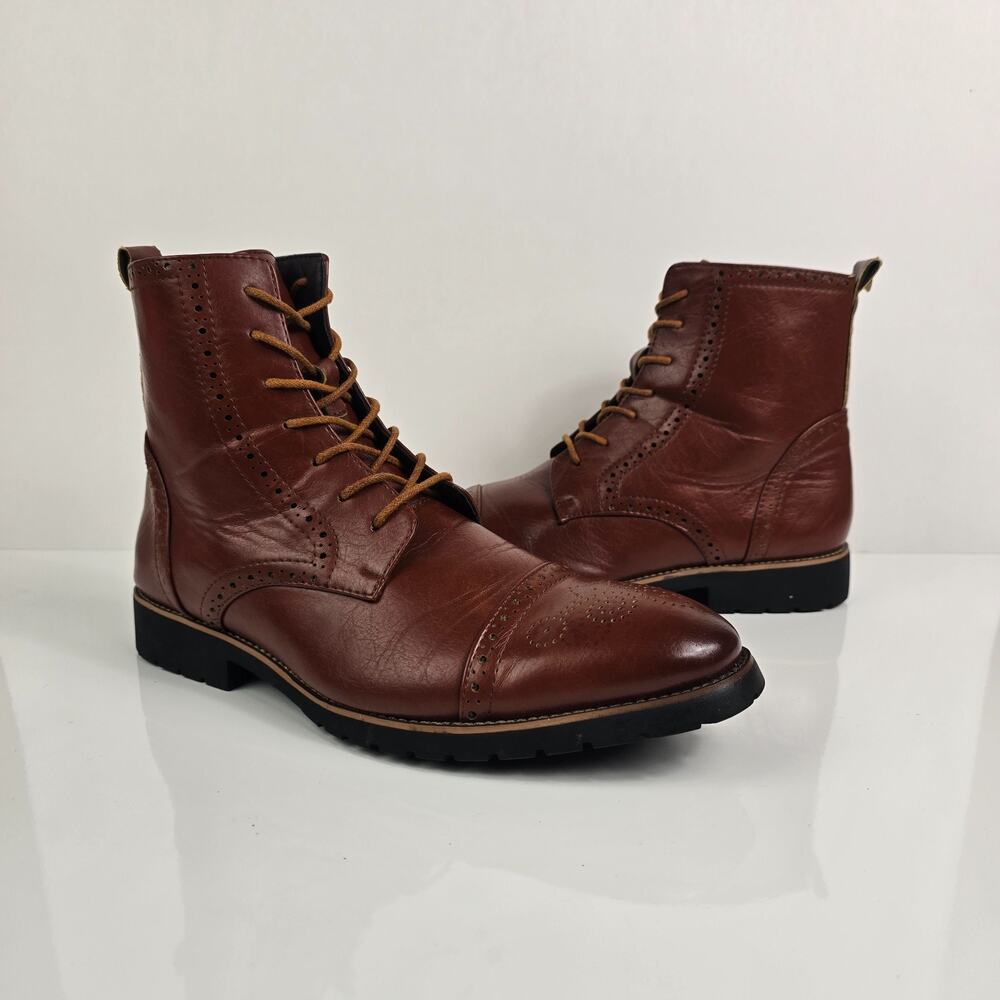 Men's Dress Oxford Boots Cap Toe Lased Ankle Boot Shoe Size US 10 EU 43 Brown